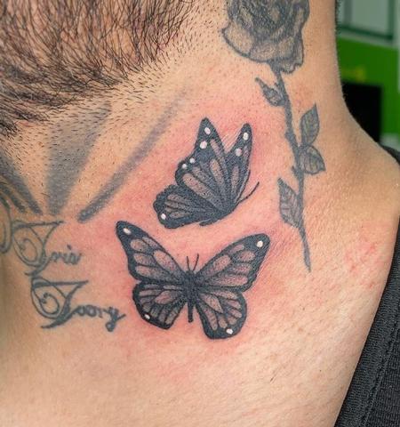 Tattoos - butterflies on the neck  - 144272